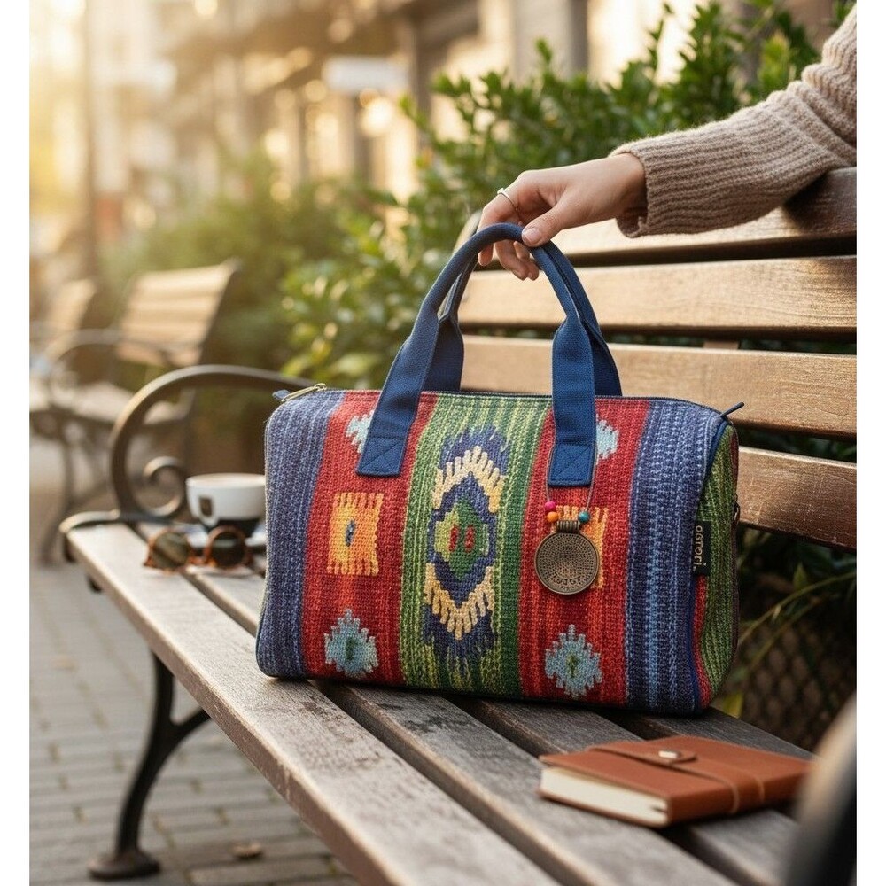 Catori Handbag Satchel Purse Vibrant Colorful Boho Artisan Aztec Indie Zip